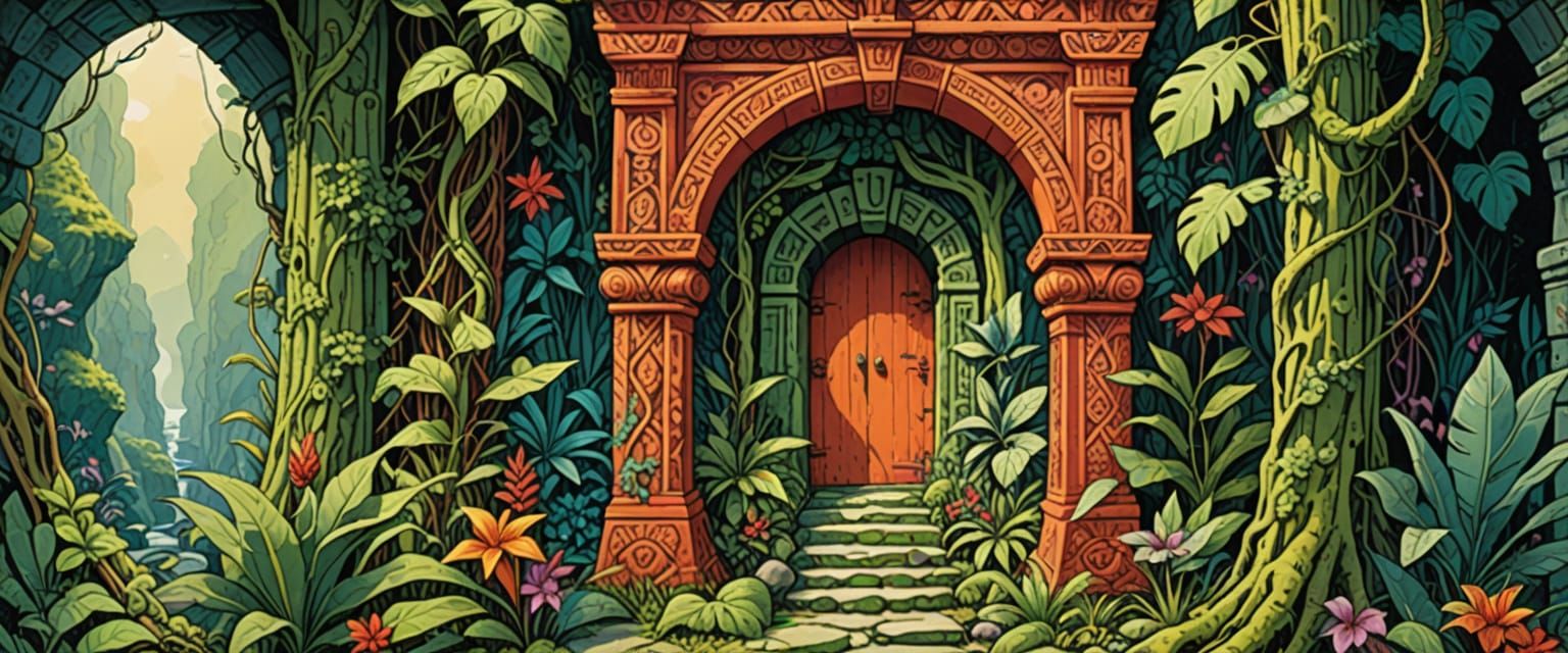 Exotic Papua New Guinea Tiki Tunnels in Gouache Style