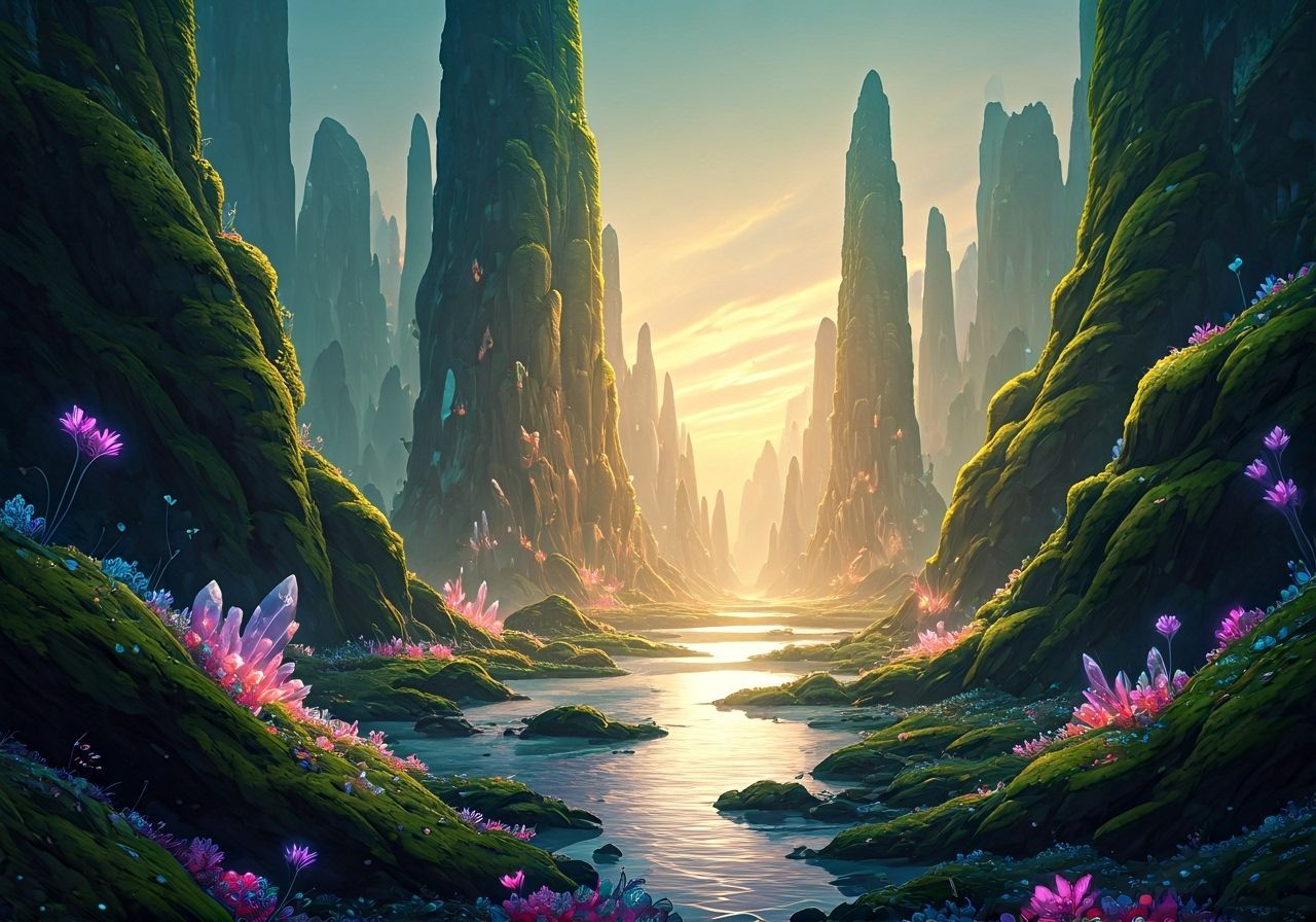 Ethereal Fantasy Landscape with Crystalline Formations