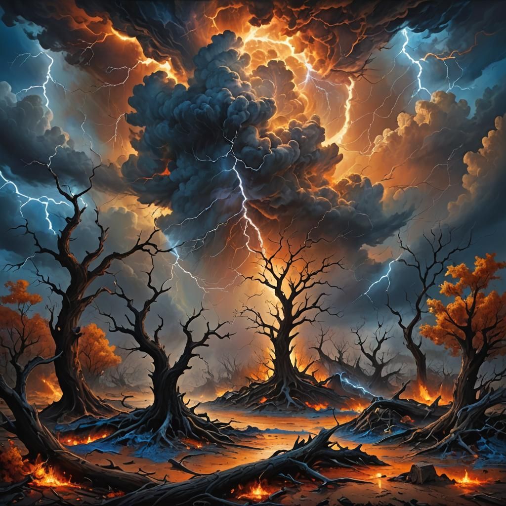 Surreal Storm Engulfs Landscape as Oil Painting