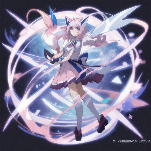 Sylveon-Inspired Girl in Anime Style School Uniform