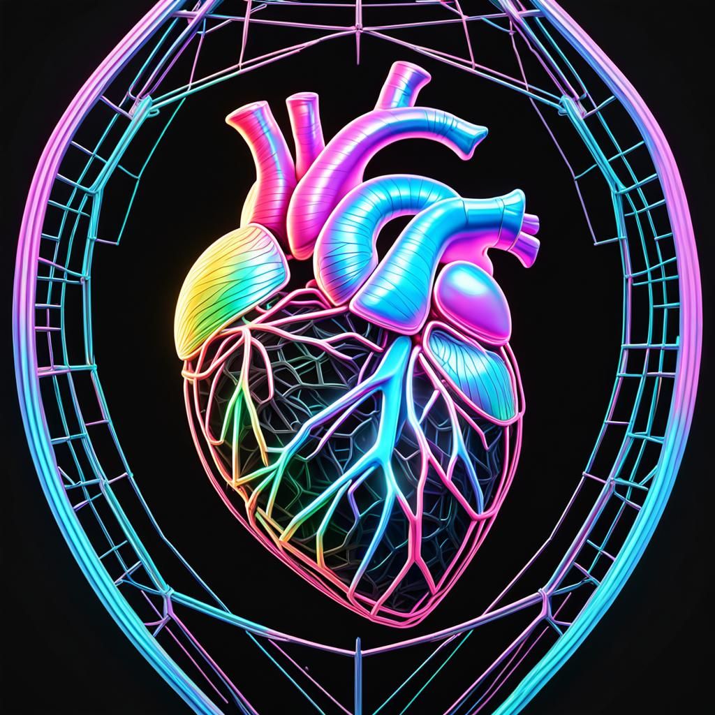 Rainbow wireframe heart