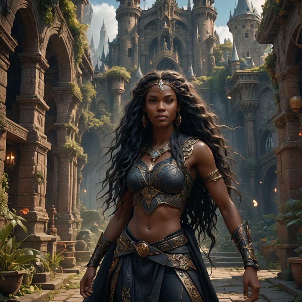 Romantic Black Woman in Detailed Matte Painting