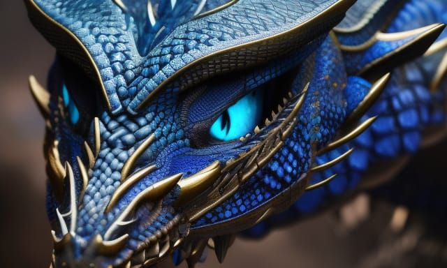 Detailed Dragon Head with Blue Eyes in Dark Fantasy