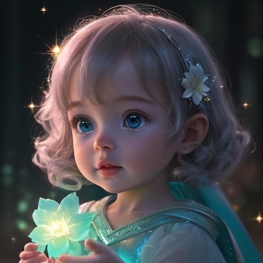 Supercute Toddler with Bioluminescent Flower Portrait