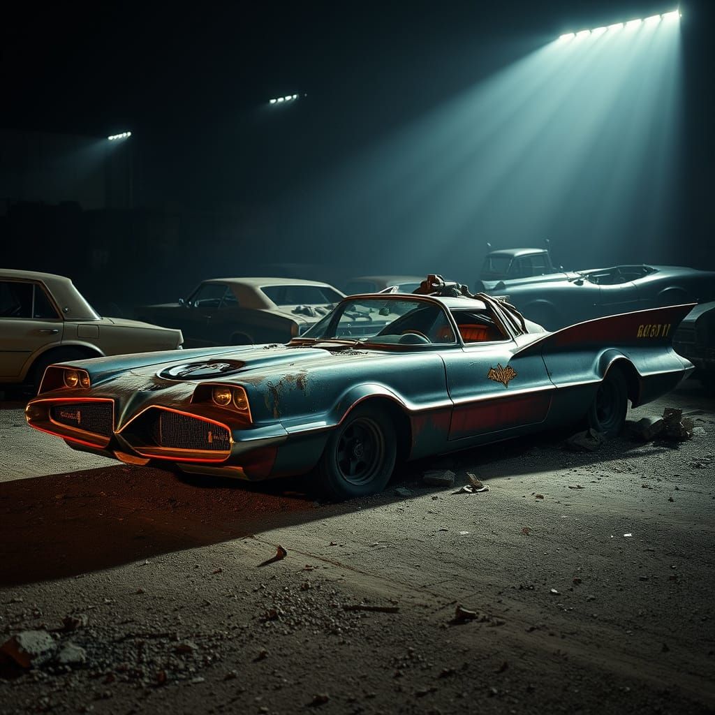 Forgotten Batmobile in a Gritty Car Wreckers' Graveyard