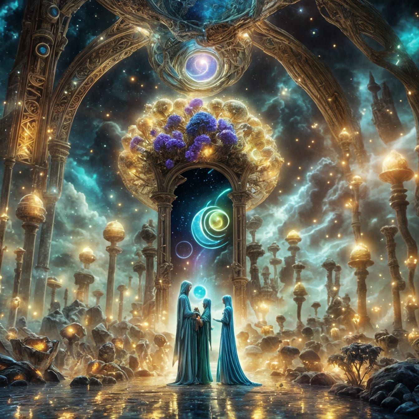 Luminous Cosmic Sanctuary in Warm, Golden Light