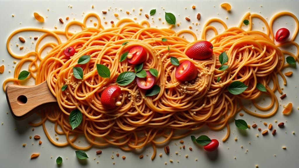 Surreal Spaghetti Art on a Wall