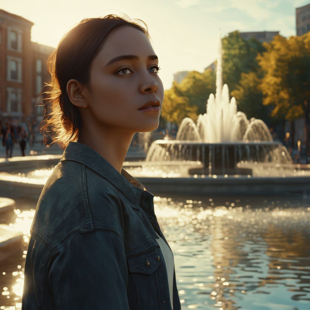 City Fountain: Hyper-Realistic Digital Art