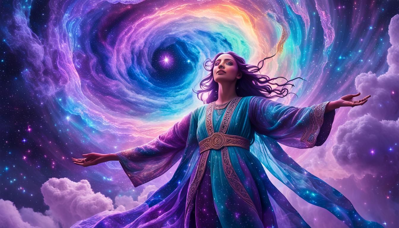 Ethereal Being in Astral Galaxy: Mixed Media Illustration