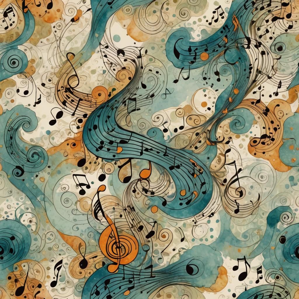 Vintage Music Paper with Watercolor Splashes