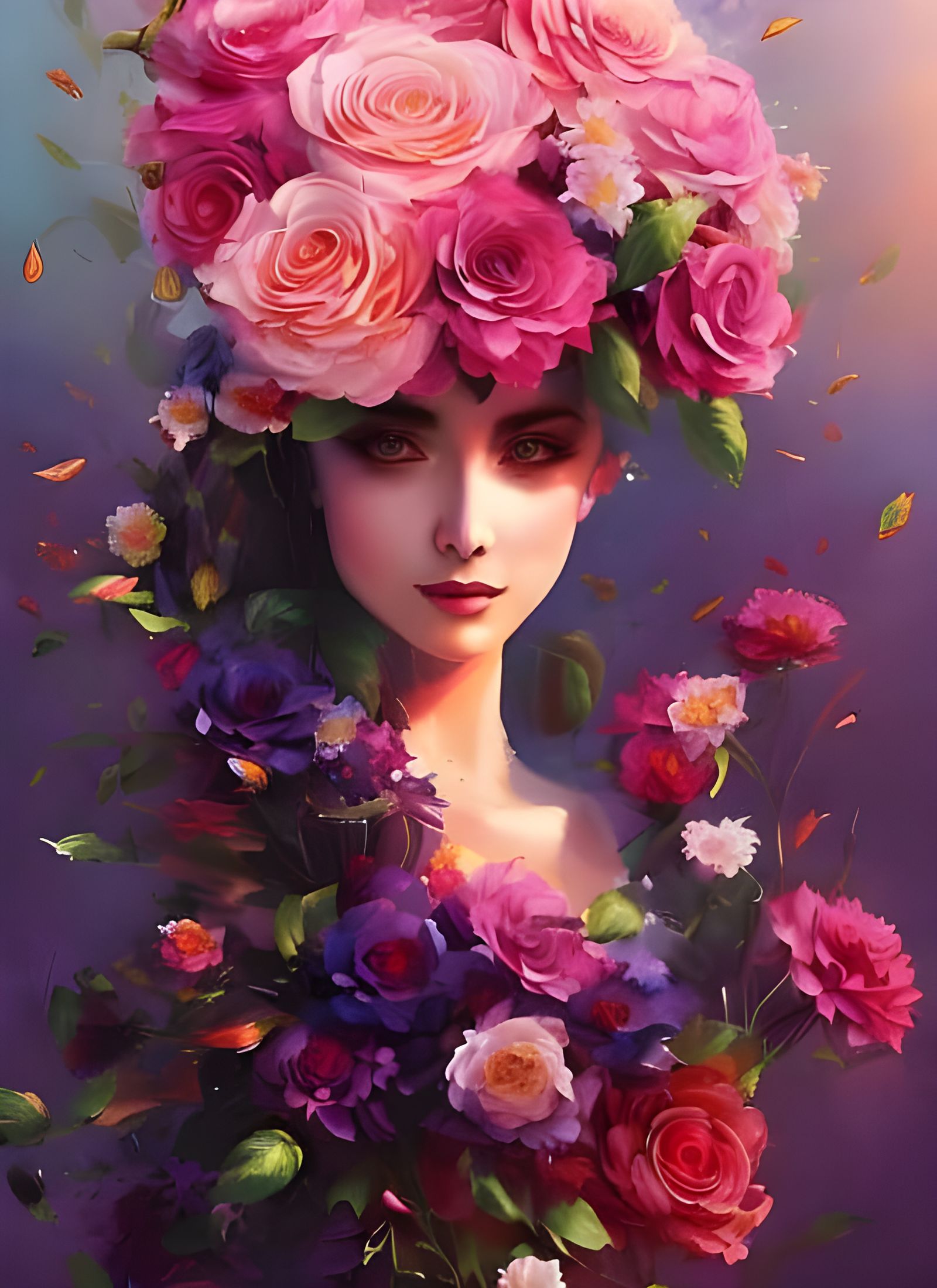 Rose Bouquet Explosion: Hyperdetailed Gouache Illustration