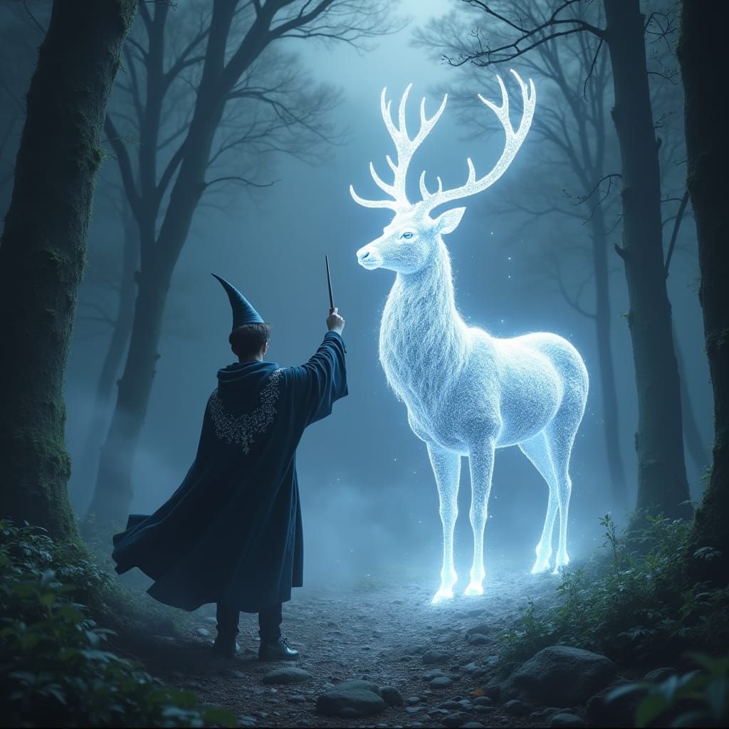 Moonlit Wizard in the Forbidden Forest, in Dreamlike Cyberpu...