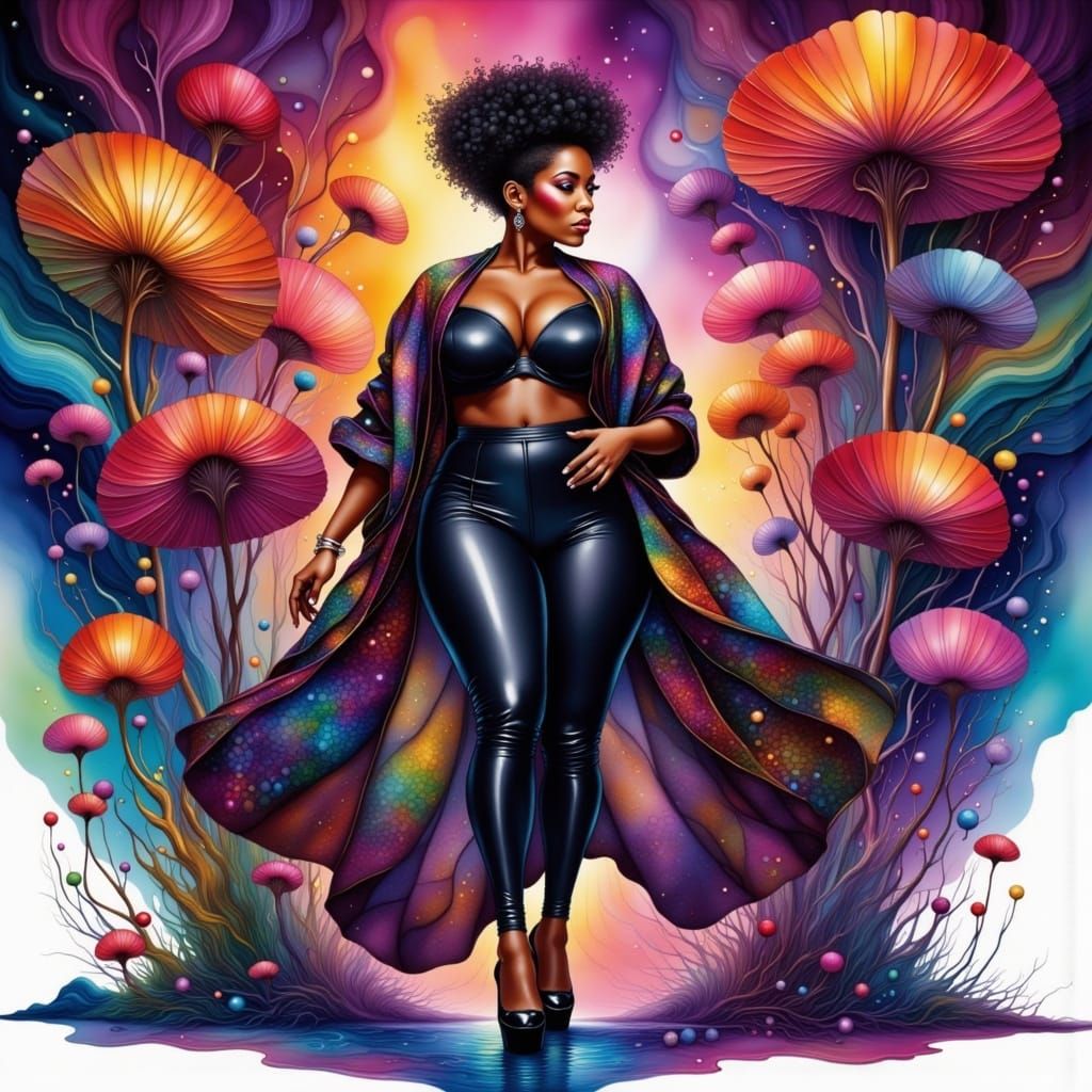 Plus-Size Black Woman in Flowing Kimono Jacket