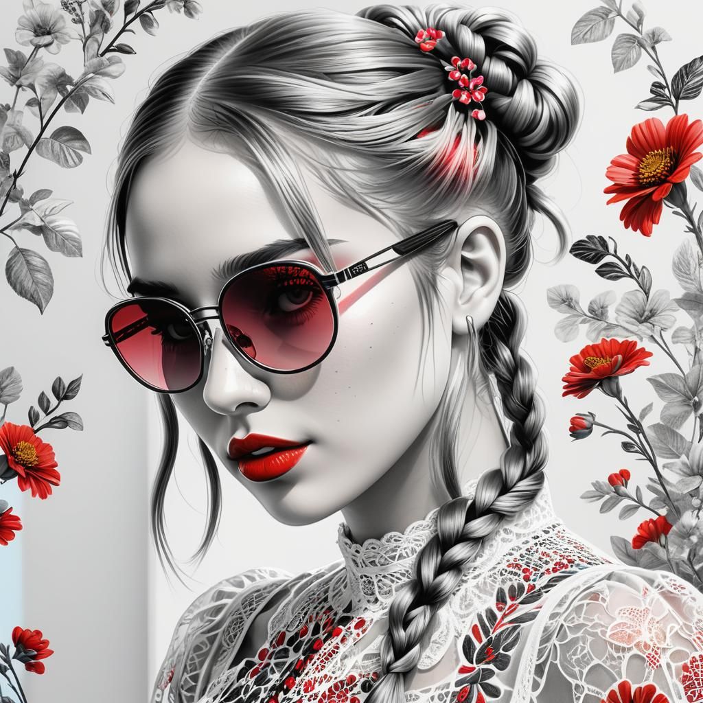 Detailed Pencil Drawing of Woman with Braids