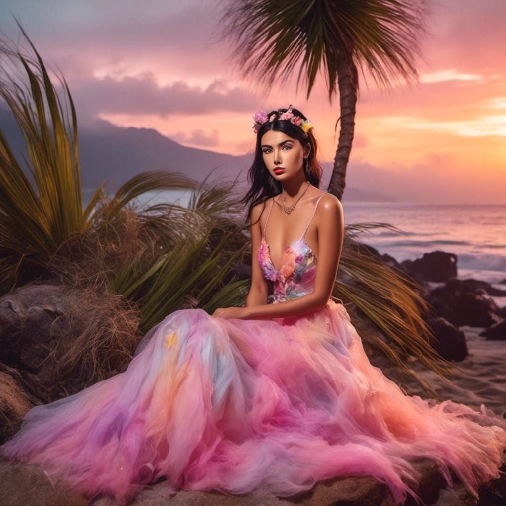 Pastel Flower Fairy on Tropical Beach