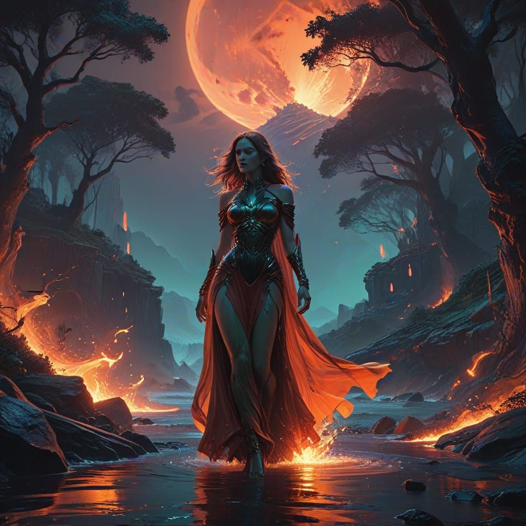 Fiery Princess Reigns Over Blazing Kingdom in Crimson Robes