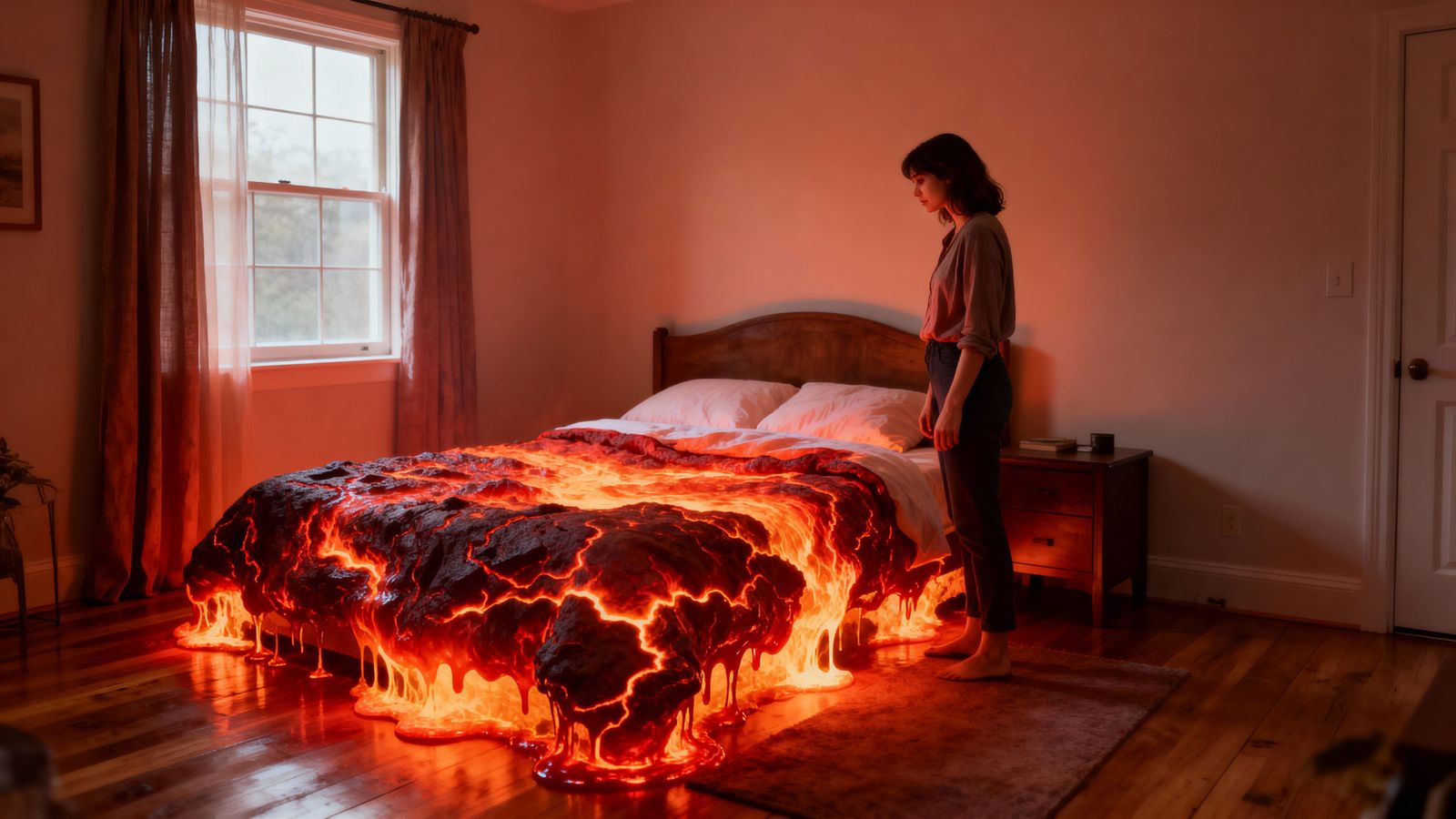 Woman Beside Lava Bed in Bedroom