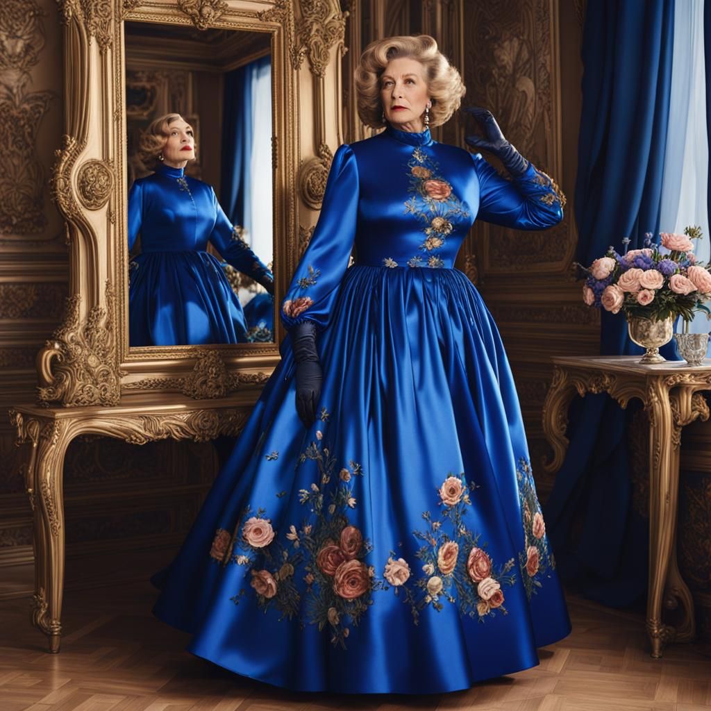 Woman in Satin Gown Inspired by Renaissance Art