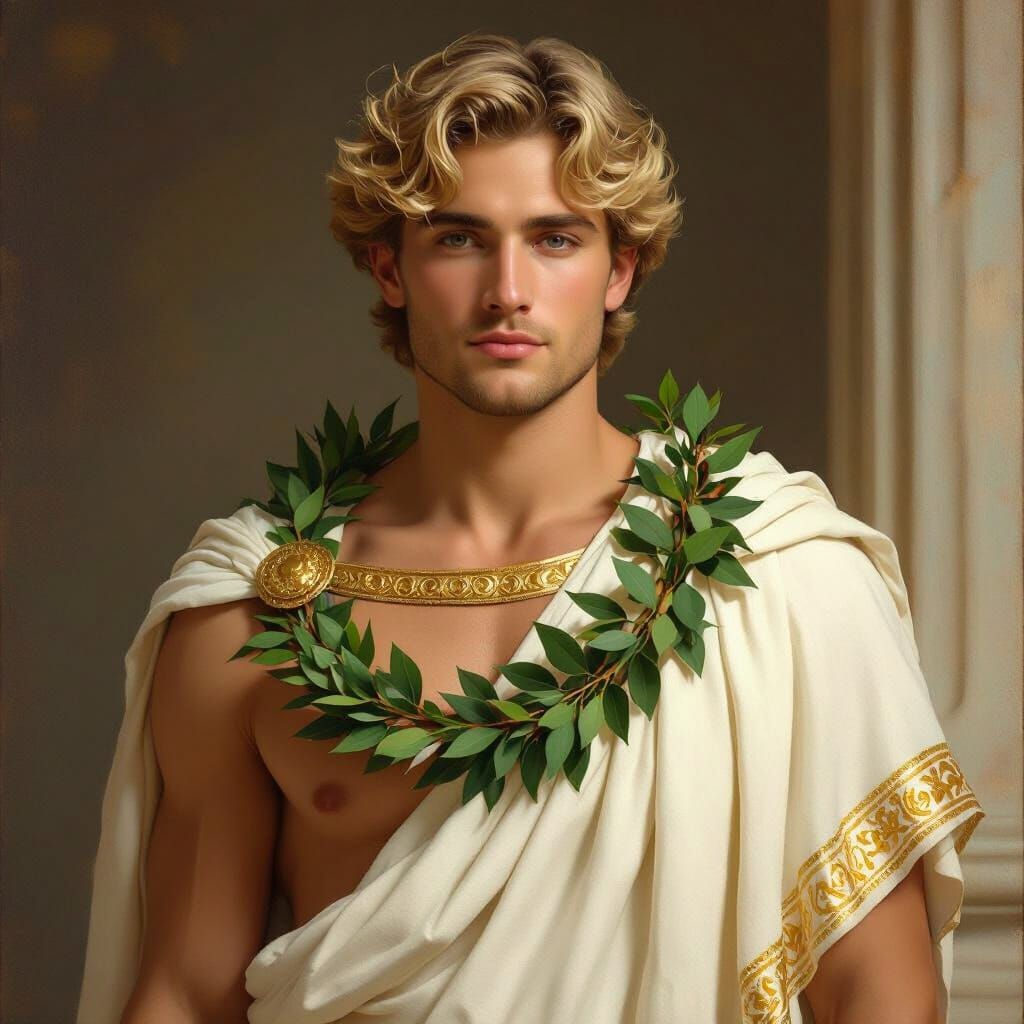 Blonde Man in Toga with Laurel Wreath