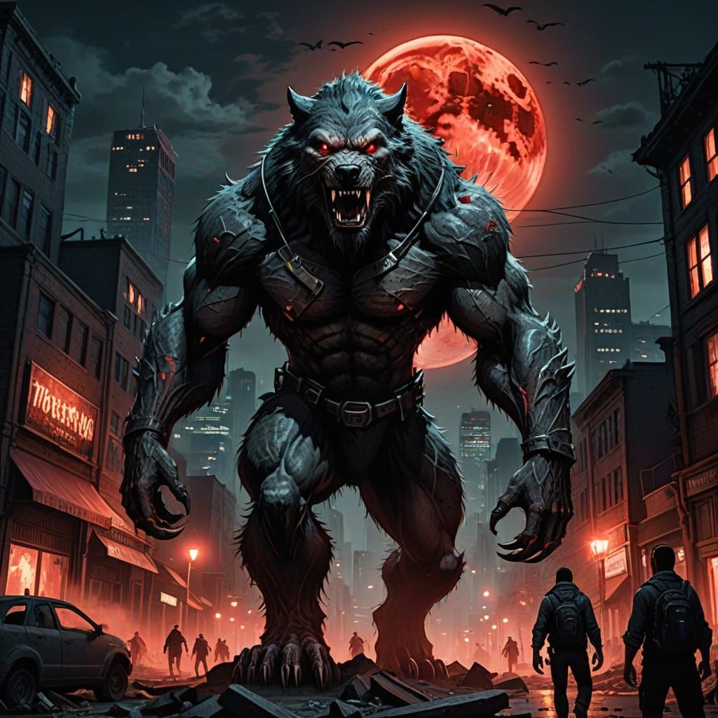 Apocalyptic Werewolf Under Blood Moon
