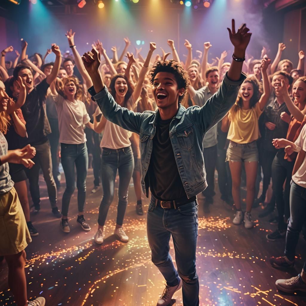 Energetic Dance Floor Celebration in Abstract Impressionist ...