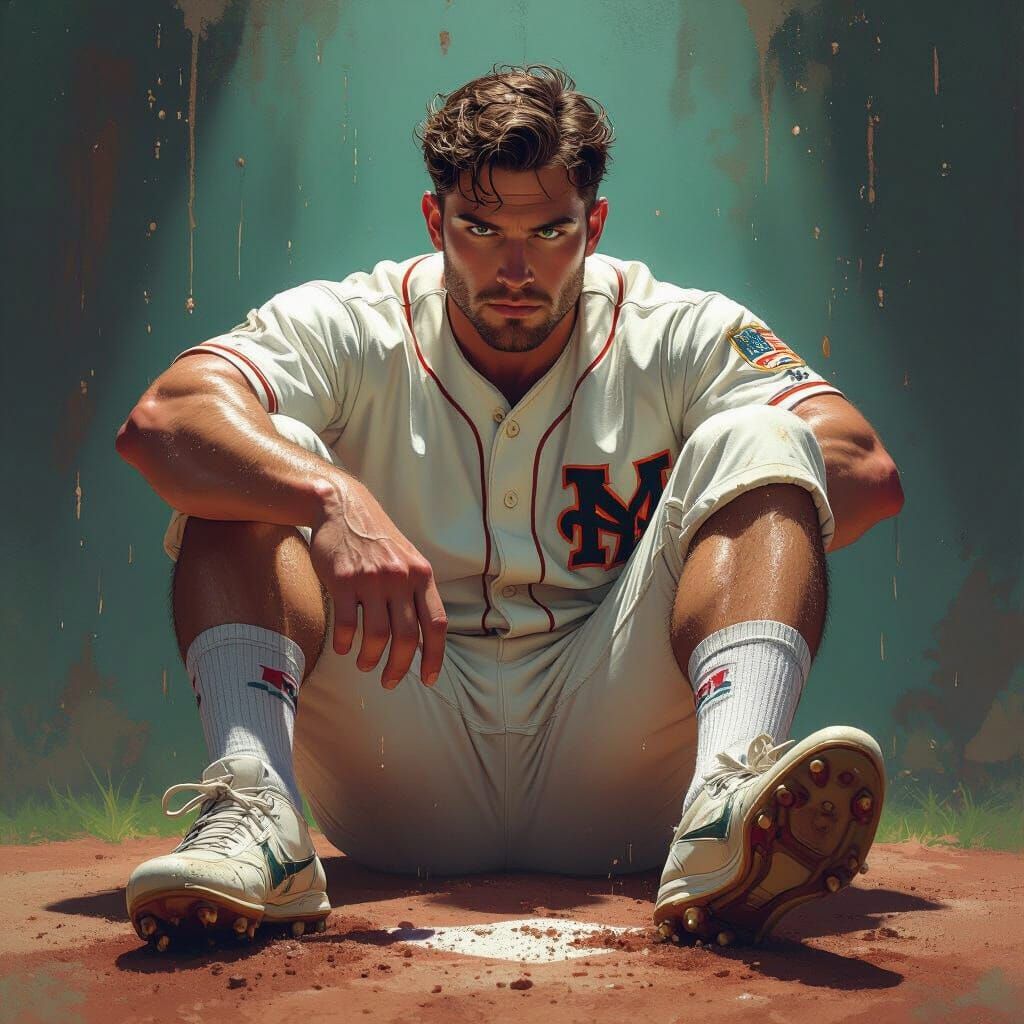 Baseball Player Removing Cleats in Hyperrealistic Style