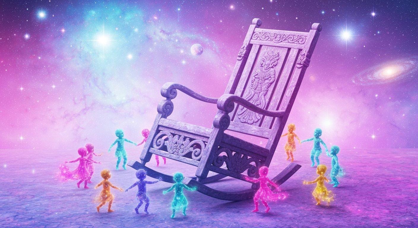 Cosmic Rocking Chair Dreamscape with Spectral Children