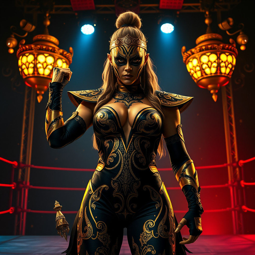Triumphant Wrestler in Goldust-Inspired Dark Fantasy