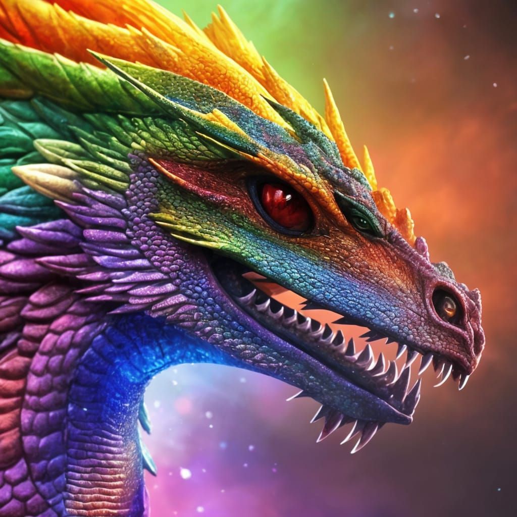 Metallic Rainbow Dragon in Hyperrealistic Digital Painting