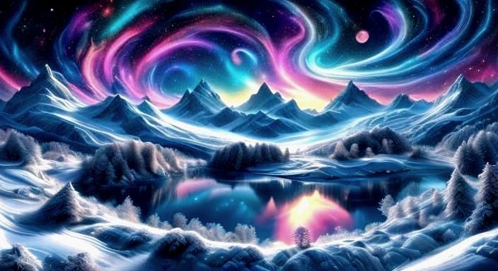 Dreamy Wintery Landscape with Glittering Stars