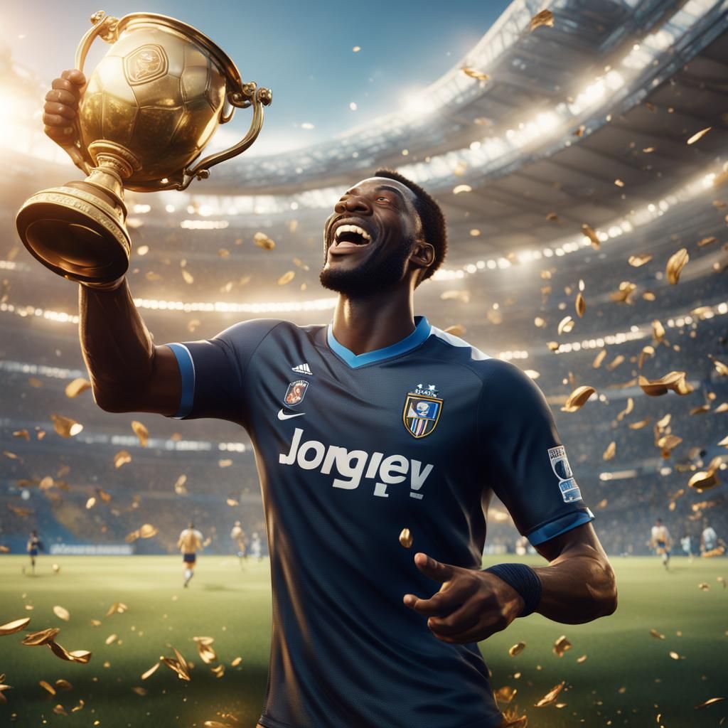 Joyful Black Man Celebrates Soccer Win in Realism