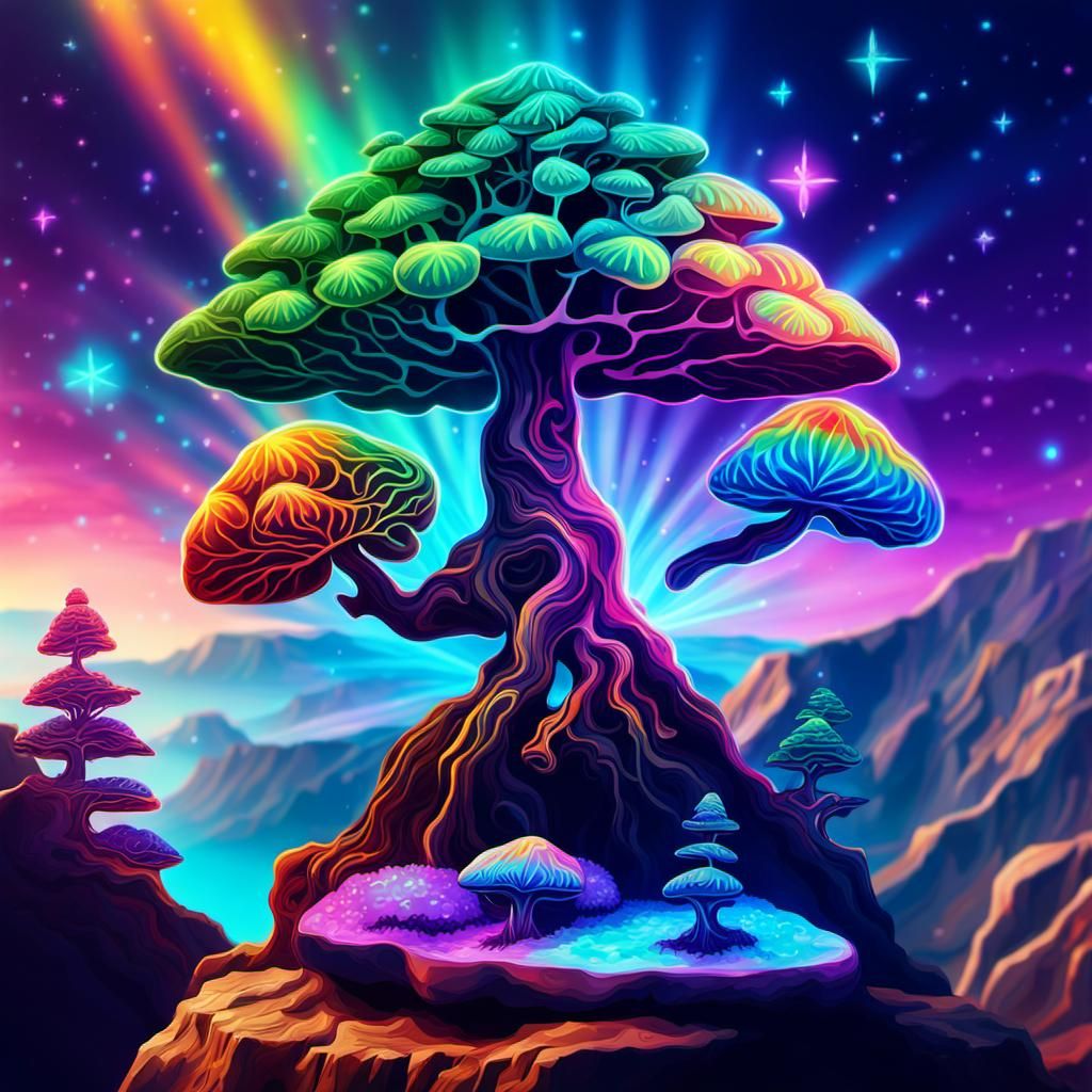 Psychedelic Marijuana Leaf and Mushroom Illustration
