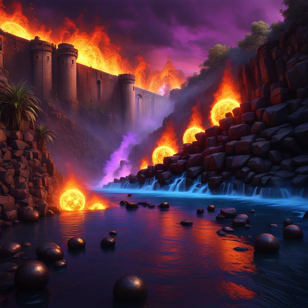Fiery Spillway Explosion in a Fantastical Style