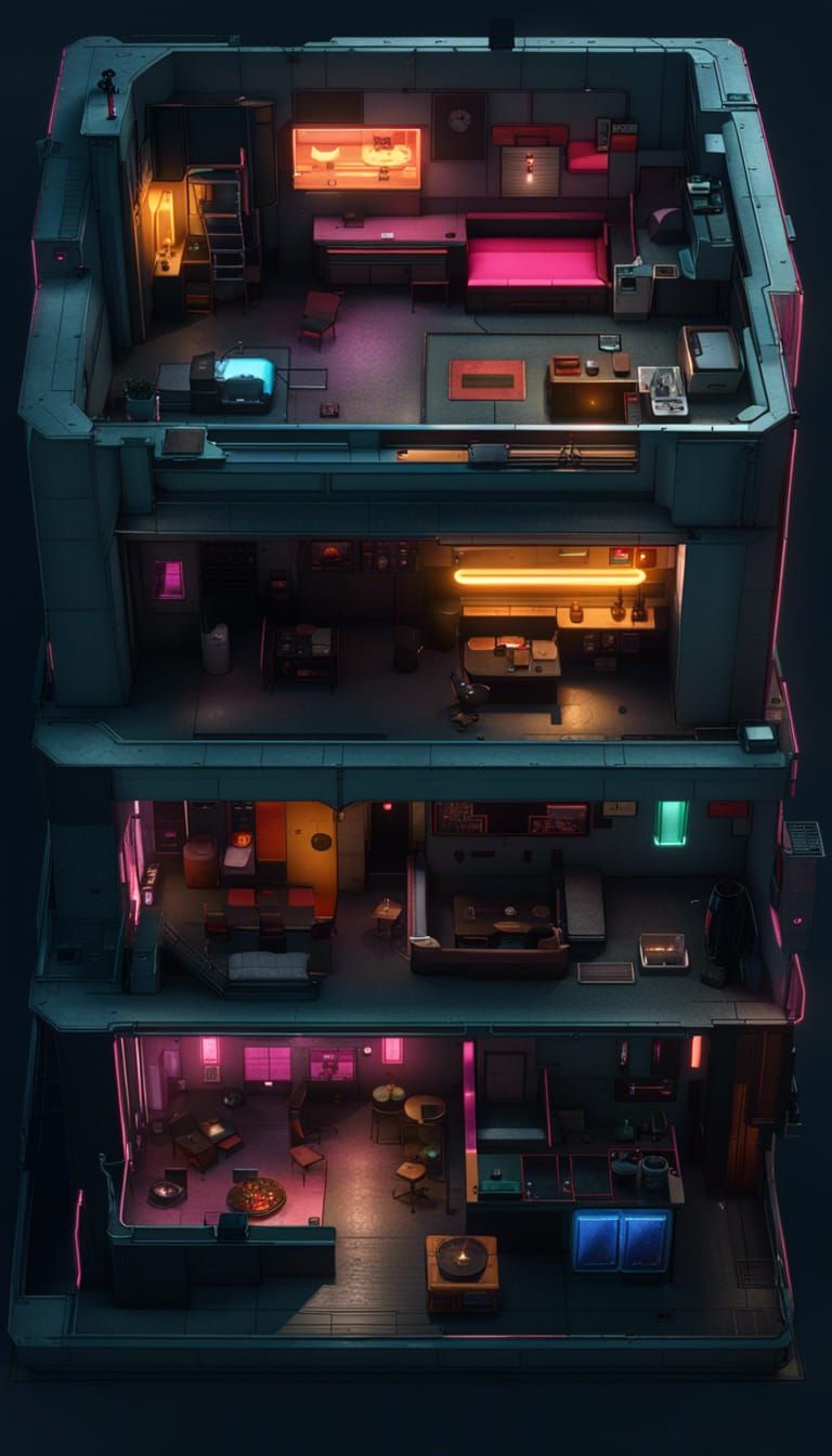 Cyberpunk Apartment: Top-Down 2D Neon City Living
