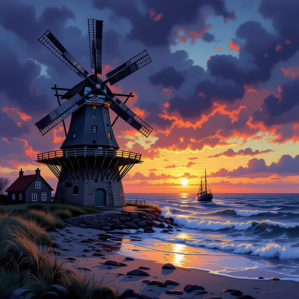 Wild Storm at Dutch Windmill: Graffiti Art