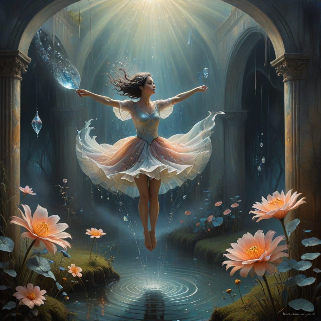 Girl Reaching for Giant Flower in Surreal Dreamscape