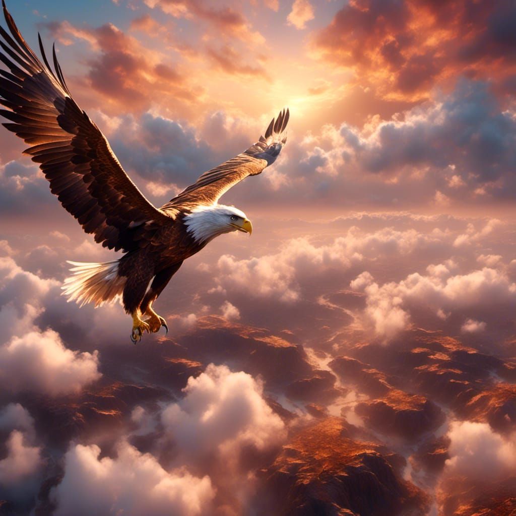 Eagle Soaring in Golden Hour Sunlight