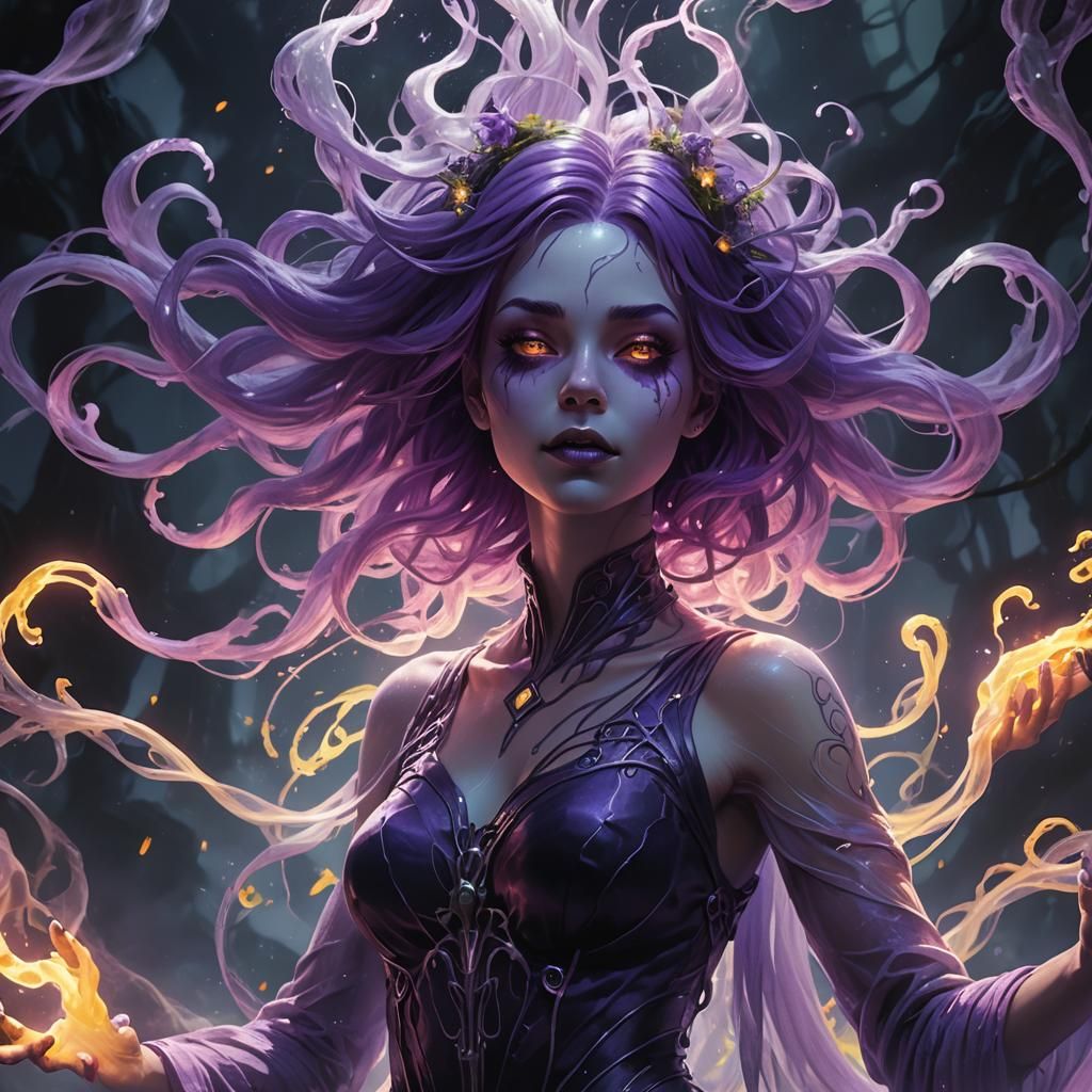 Ethereal Purple Ghost Girl in Art Nouveau Style