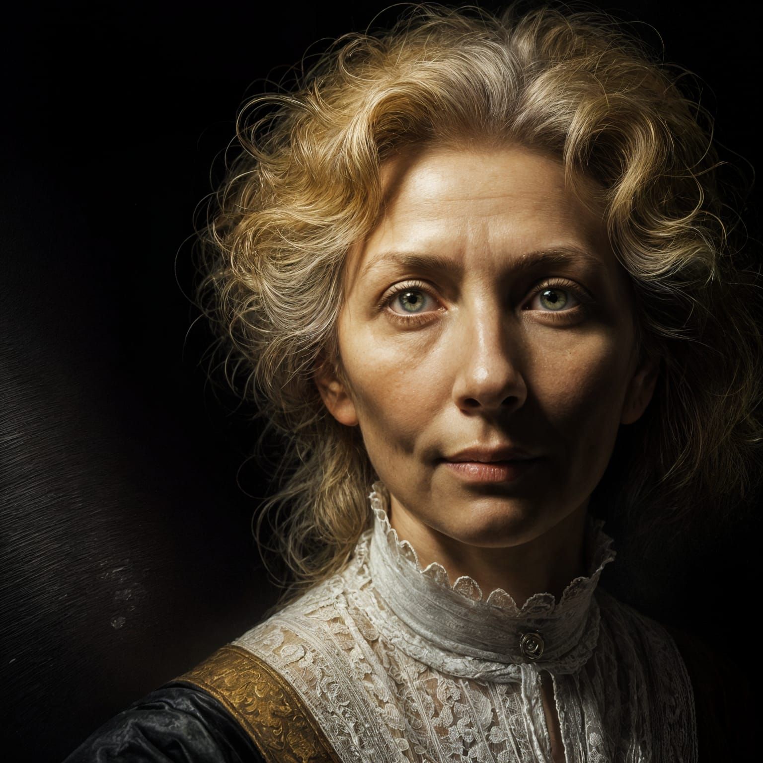 Rembrandt-Style Portrait of a Woman with Chiaroscuro Lightin...
