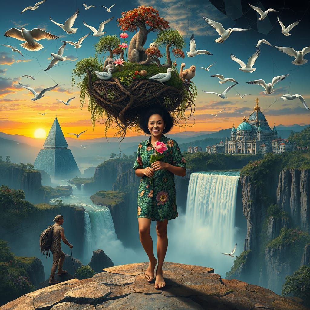 Psychedelic Floating Water City in Surreal Style