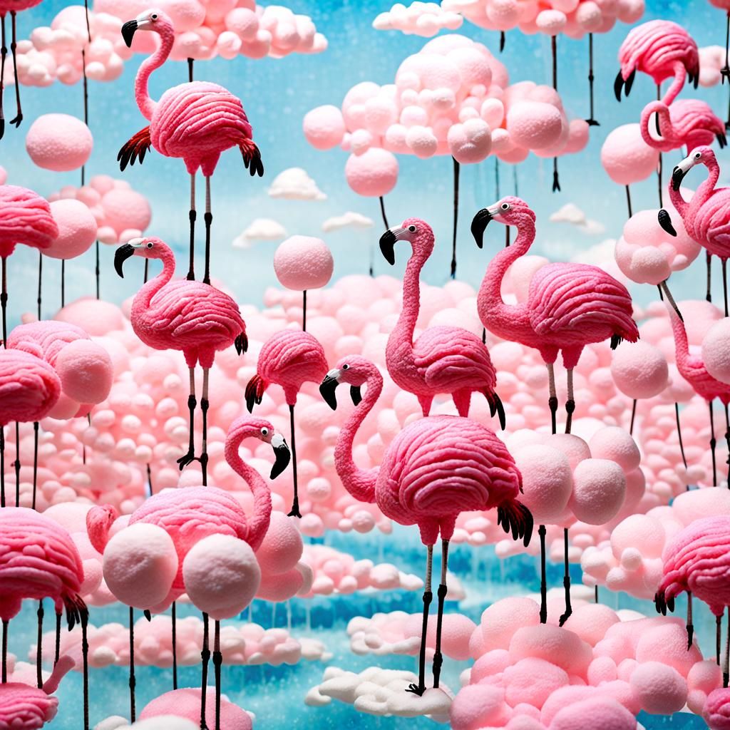 Marshmallowpunk Flamingos in Cotton Candy Landscape