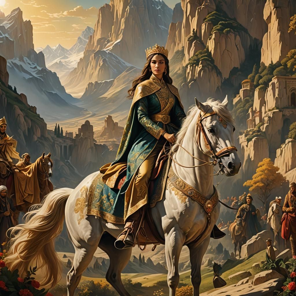 Iranian Princess on Horseback: Cinematic Digital Painting
