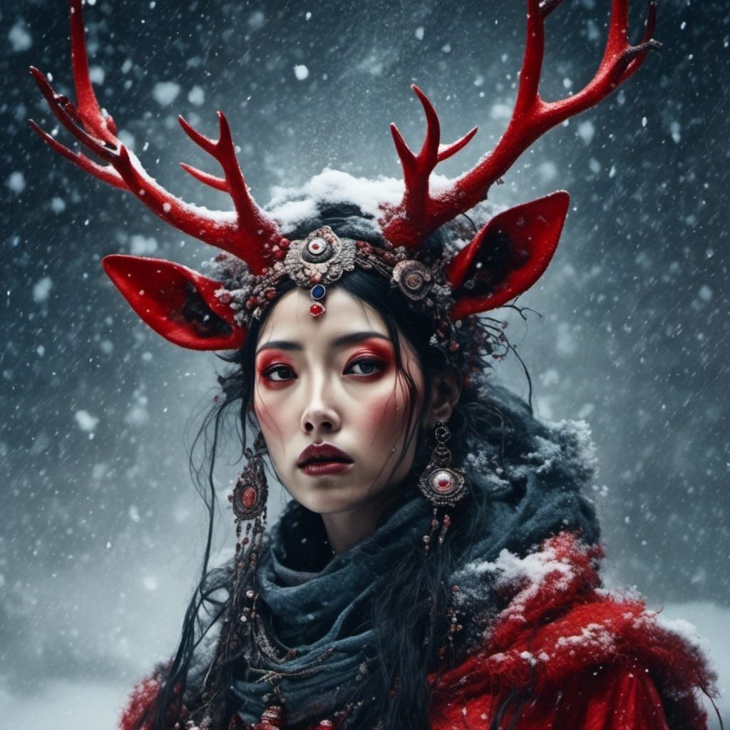 Arcimboldo-esque Deer Woman in Winter Storm