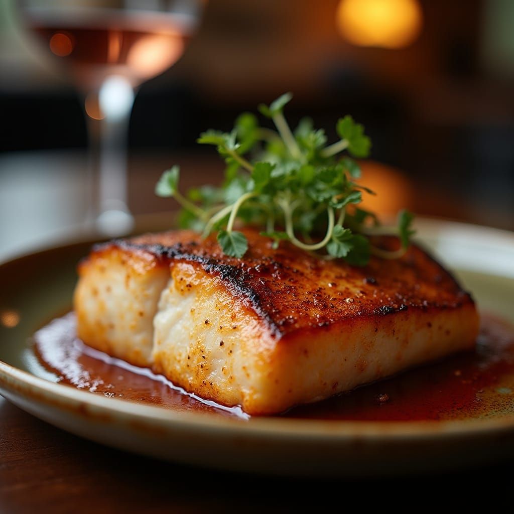 Sizzling Trout Steak Close-up in Restaurant