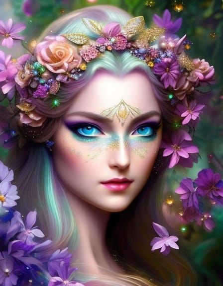 Moonlit Elf with Roses: Art Nouveau Style