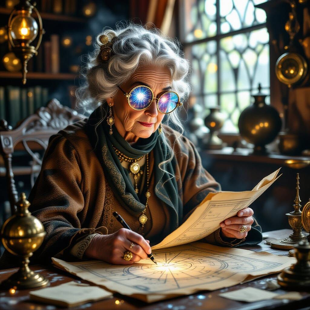 Celestial Cartographer in Pre-Raphaelite Style