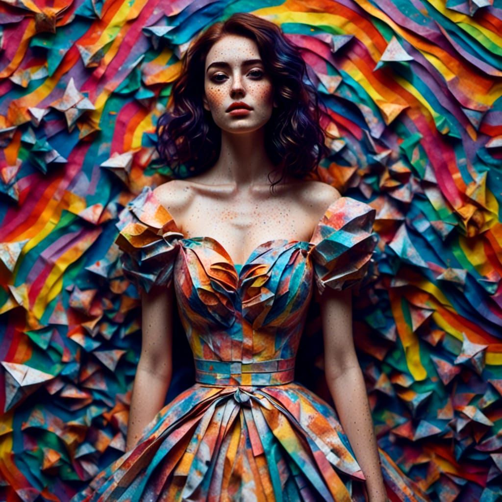 Beautiful Brunette in Origami Papercraft Style