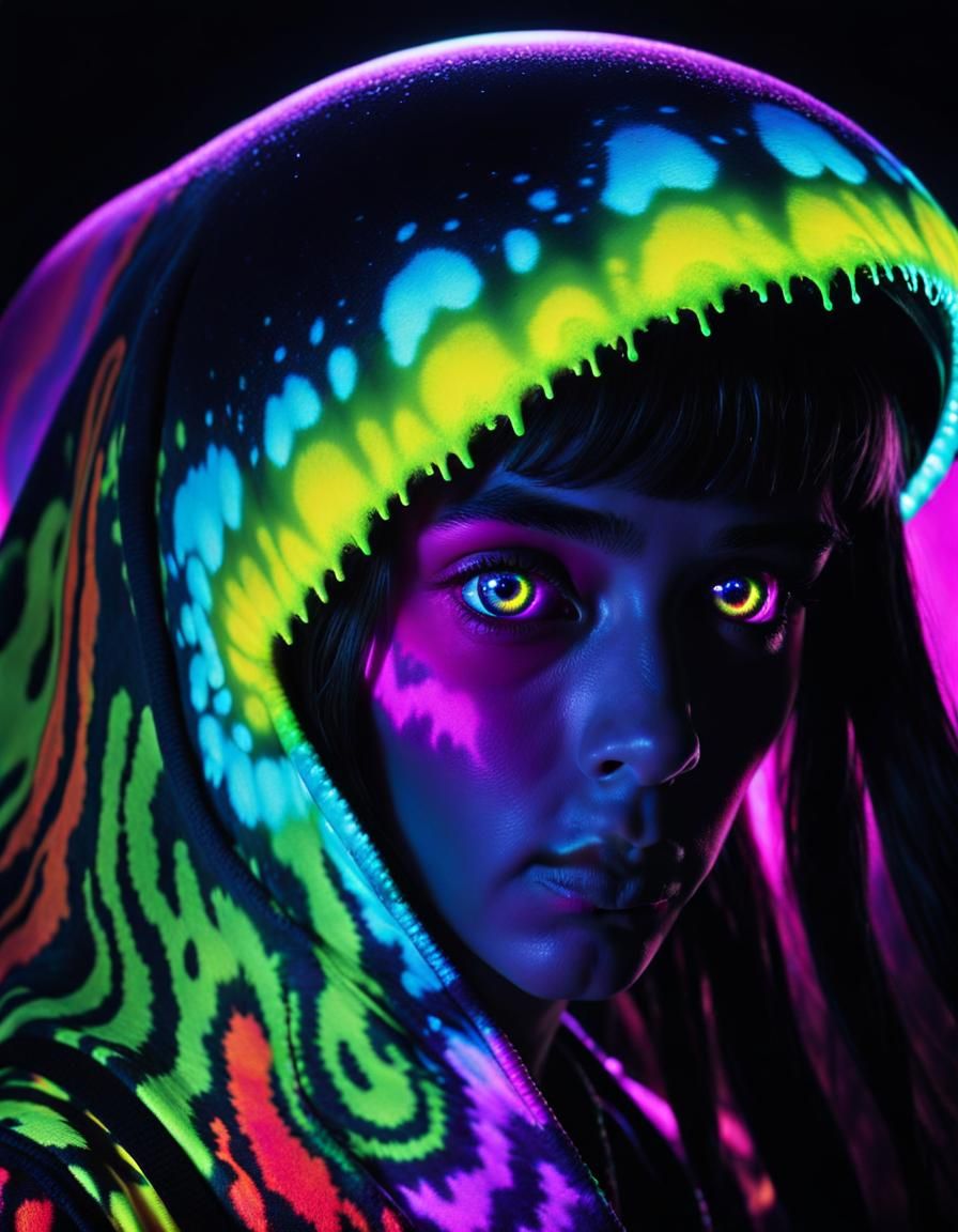 Psychedelic Alien Portrait in 1960s Style