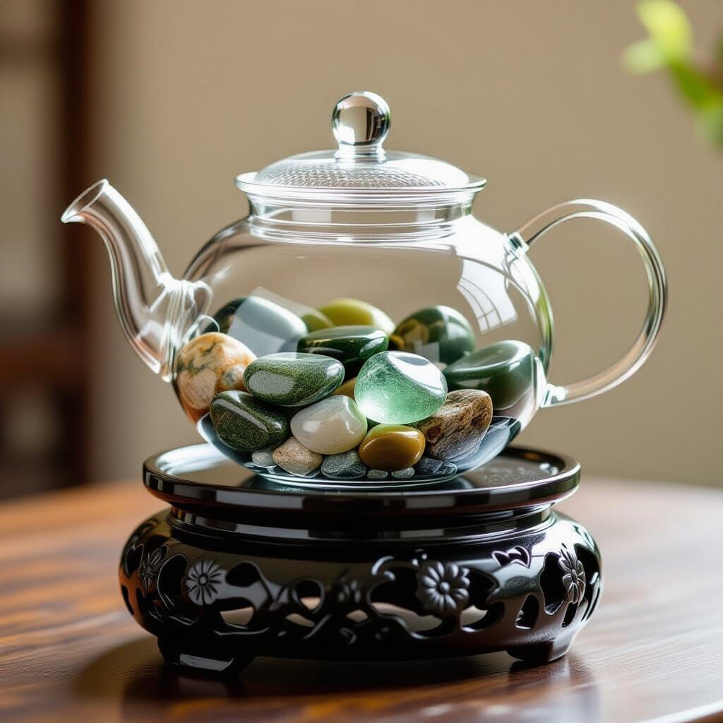 Minimalist Glass Teapot with Green Gems