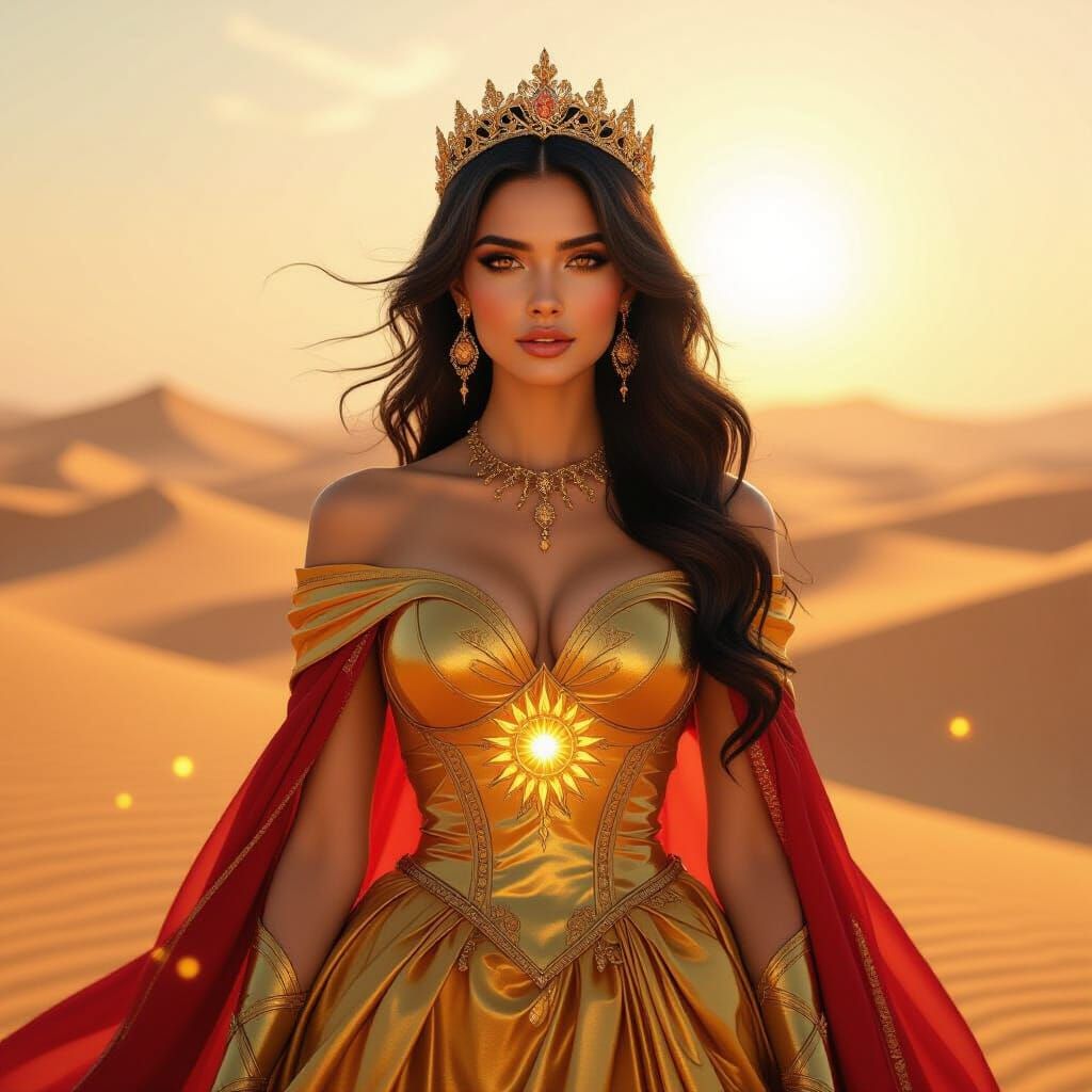 Desert Princess in Golden Gown with Heat Haze